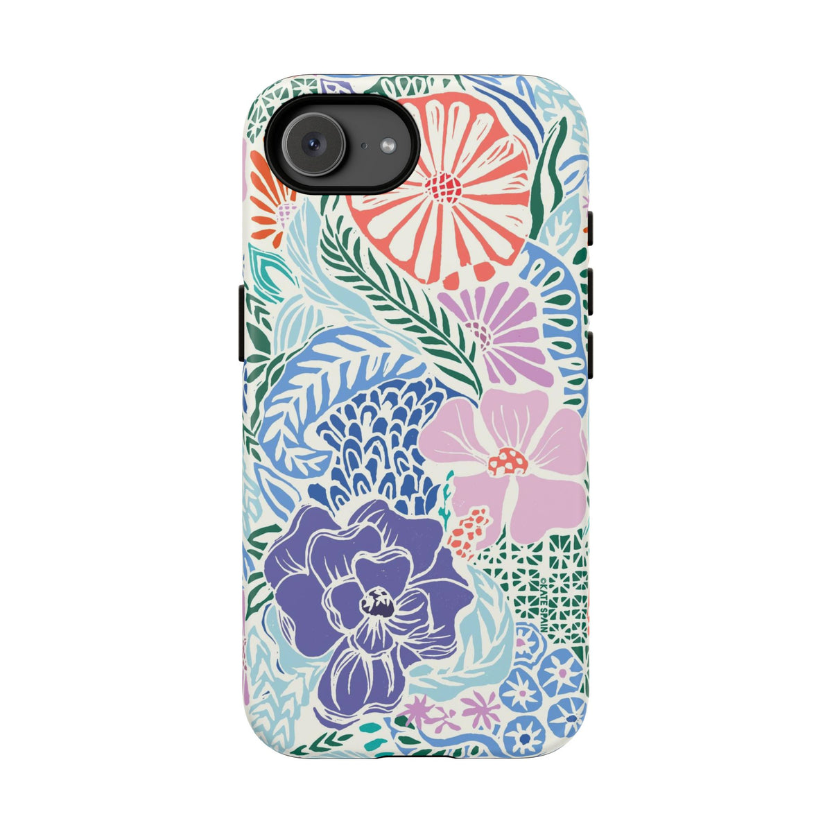 Tropica Periwinkle Tough iPhone 17e Case – Matte | purple, coral, pink, blue botanical tropical floral print
