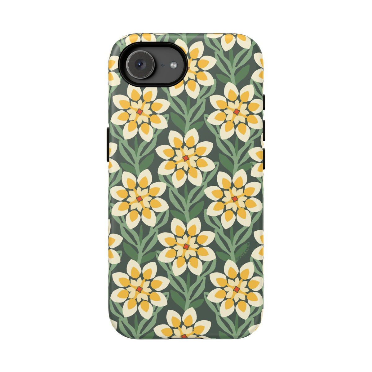 Designer Modern Dahlia Yellow Green Tough iPhone 17e Case – Matte | yellow, cream, green dahlia floral print