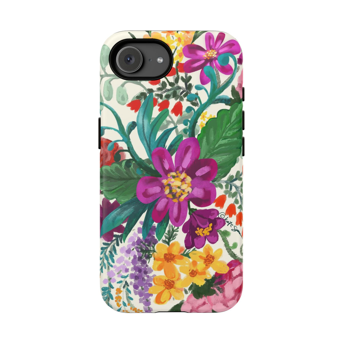 Posy Cream Tough iPhone 17e Case – Matte | cream, magenta, coral botanical floral print
