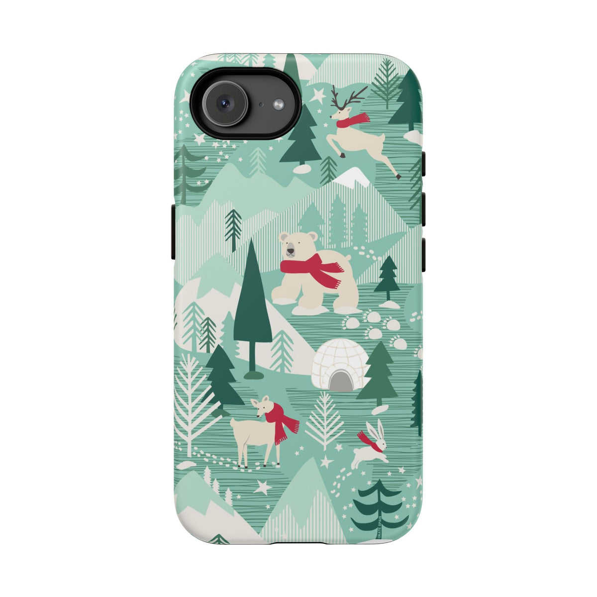 Arctica Winter Tough iPhone 17e Case – Matte | aqua, evergreen, white, animal frolic winter wonderland print