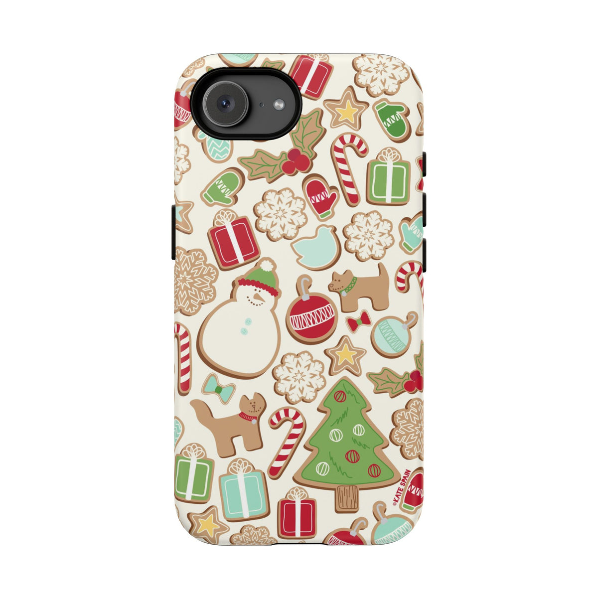 Gingerbread Cookies Tough iPhone 17e Case – Matte | cream, red, green gingerbread holiday cookie print