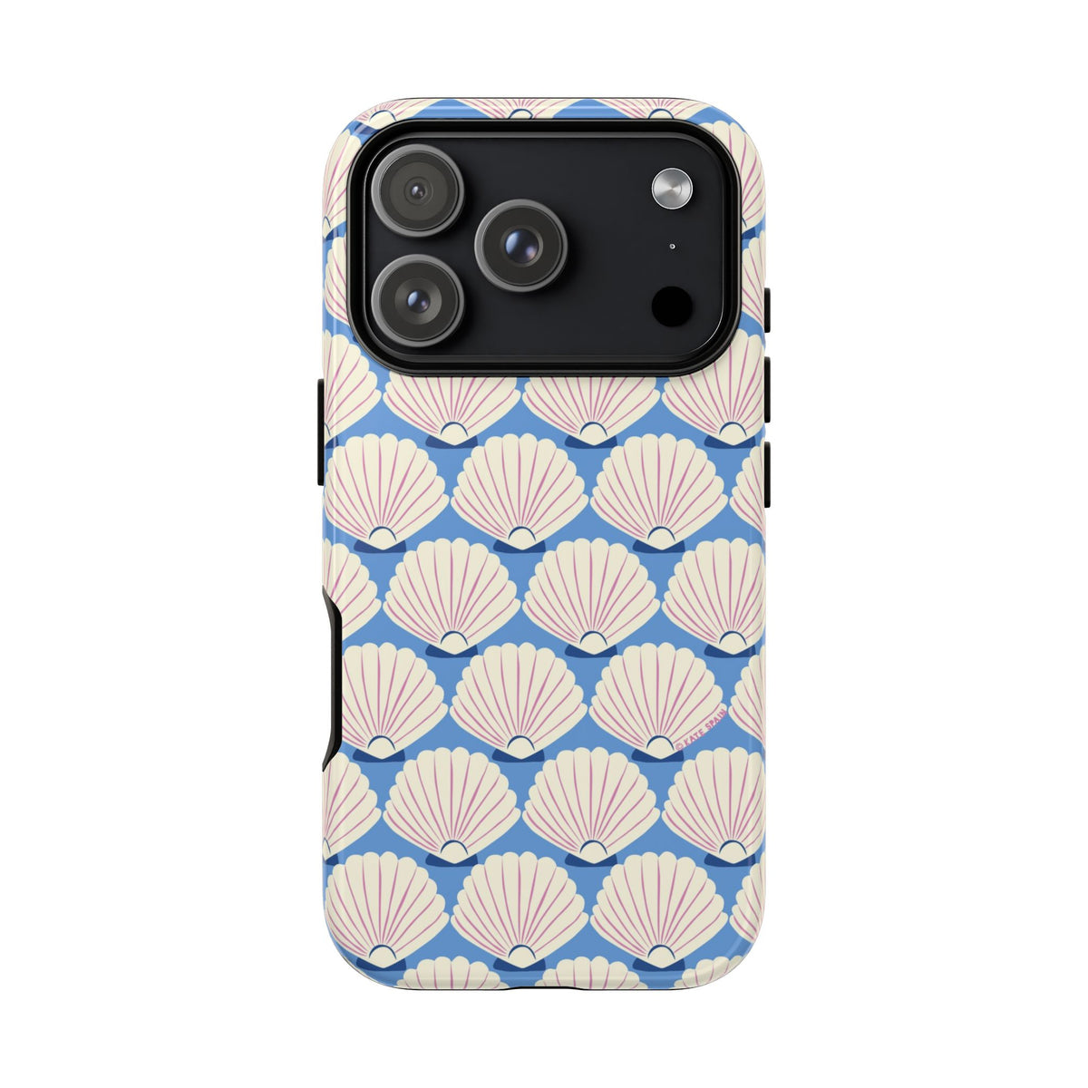 Seashells Tough iPhone 18 Pro Case – Glossy | periwinkle, cream, blush scallop shell print