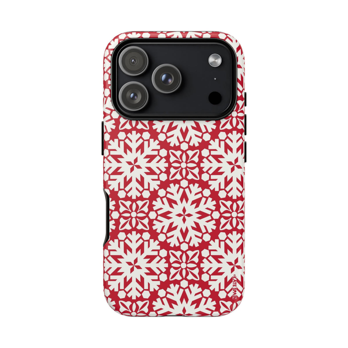 Flurry Tough iPhone 18 Pro Case – Matte | red, cream geometric snowflake medallion print