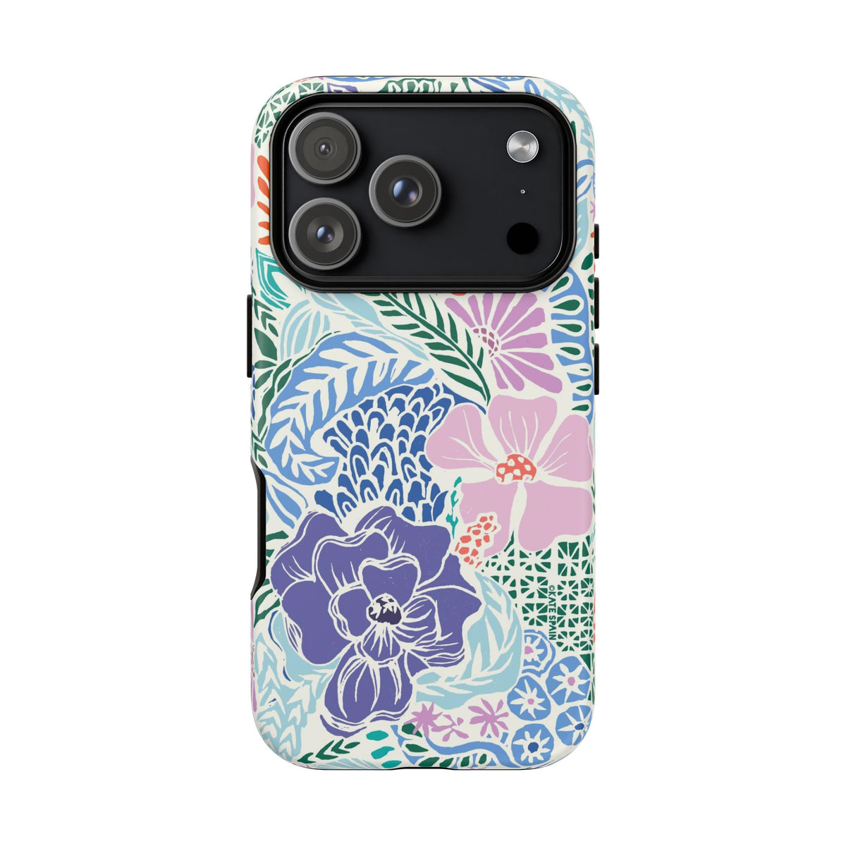 Tropica Periwinkle Tough iPhone 18 Pro Case – Matte | purple, coral, pink, blue botanical tropical floral print