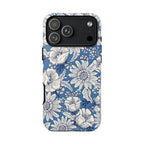 Jardin Tough iPhone 18 Pro Max Case – Glossy | blue and cream botanical garden print