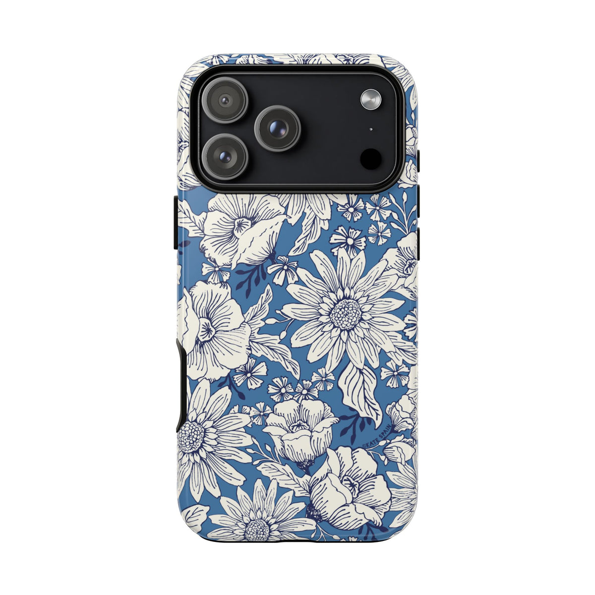 Jardin Tough iPhone 18 Pro Max Case – Glossy | blue and cream botanical garden print