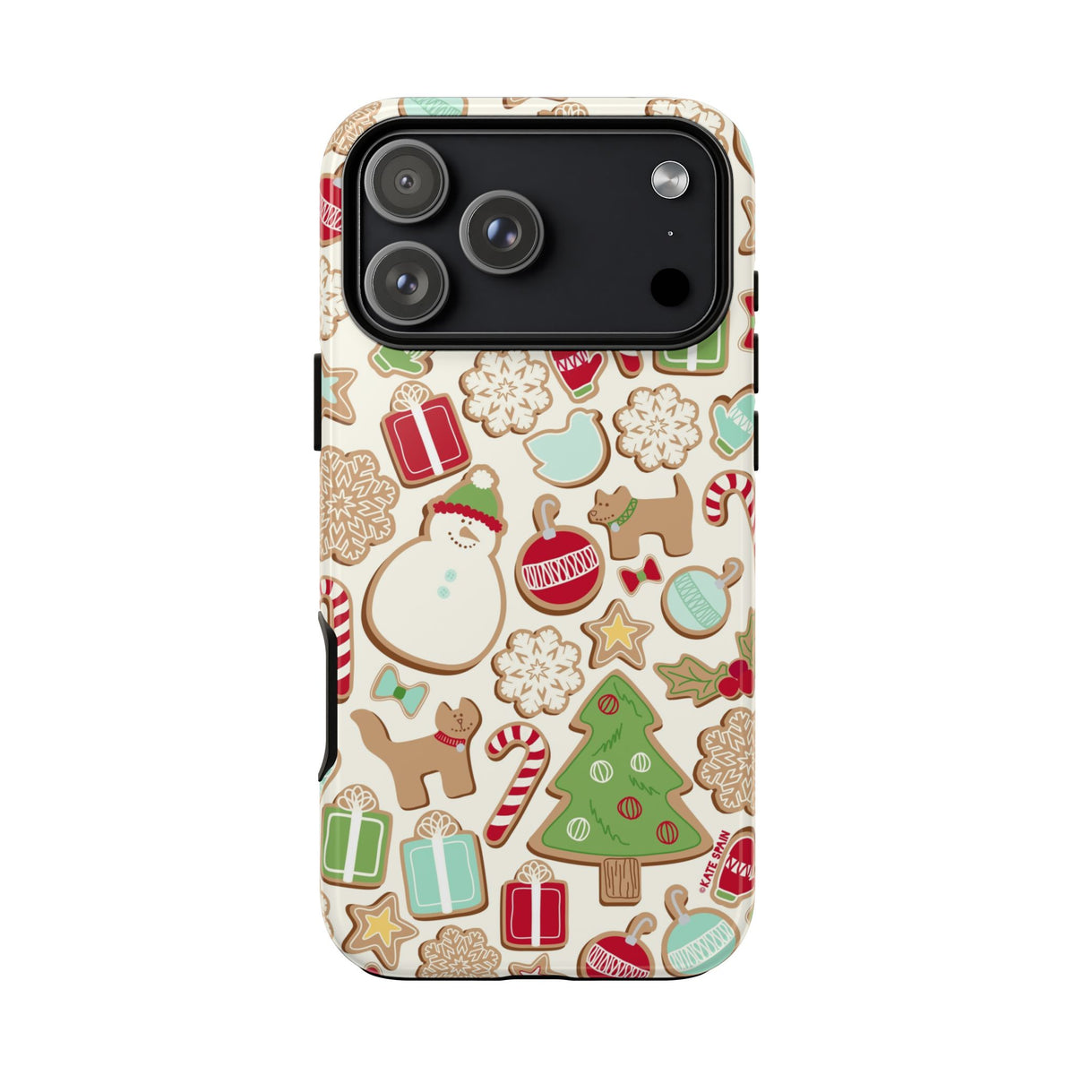 Gingerbread Cookies Tough iPhone 18 Pro Max Case – Glossy | cream, red, green gingerbread holiday cookie print