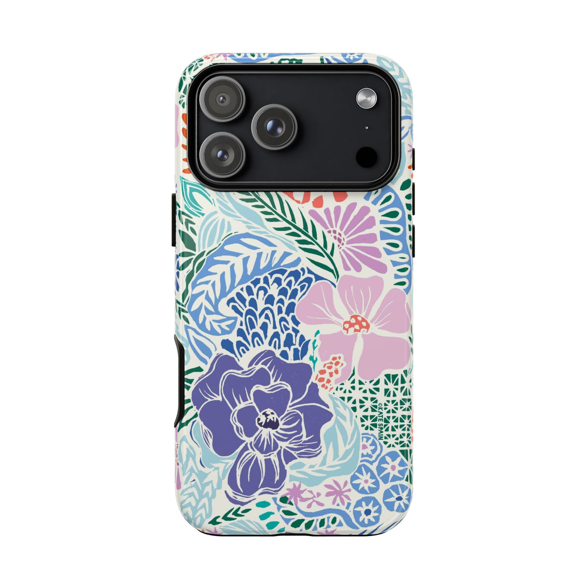 Tropica Periwinkle Tough iPhone 18 Pro Max Case – Glossy | purple, coral, pink, blue botanical tropical floral print