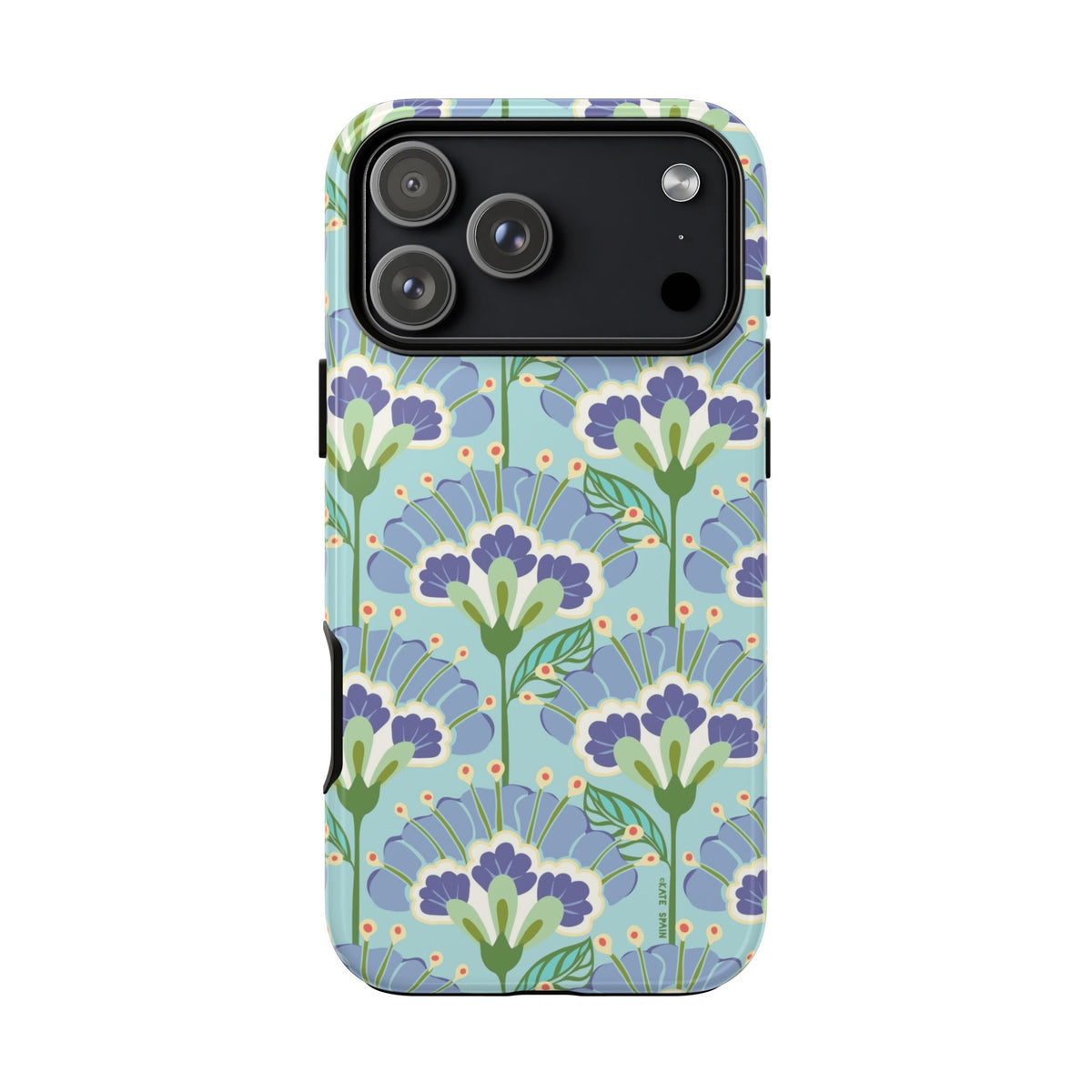 Lantern Flower Aqua Tough iPhone 18 Pro Max Case – Glossy | aqua, periwinkle, green botanical lantern floral print