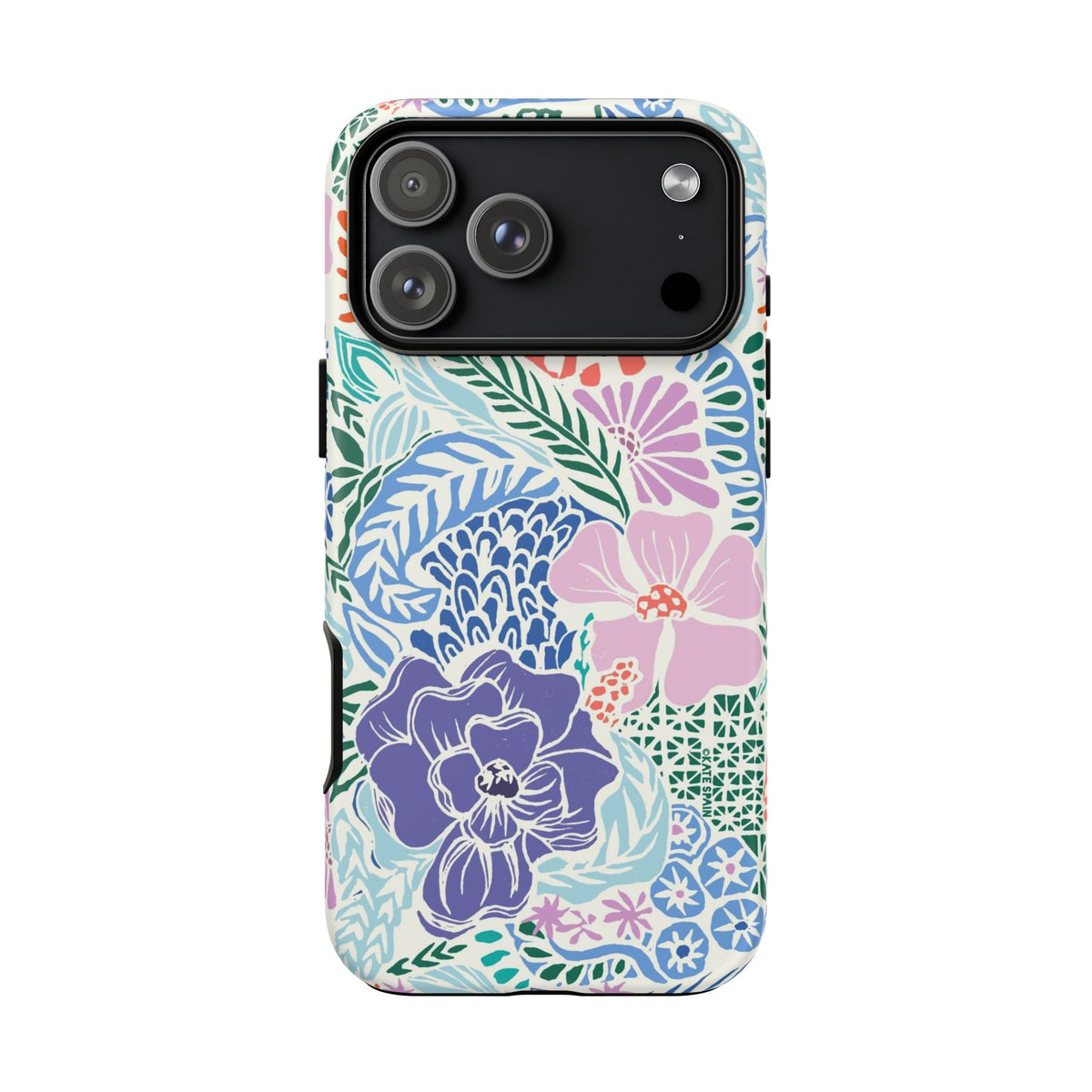 Tropica Periwinkle Tough iPhone 18 Pro Max Case – Matte | purple, coral, pink, blue botanical tropical floral print