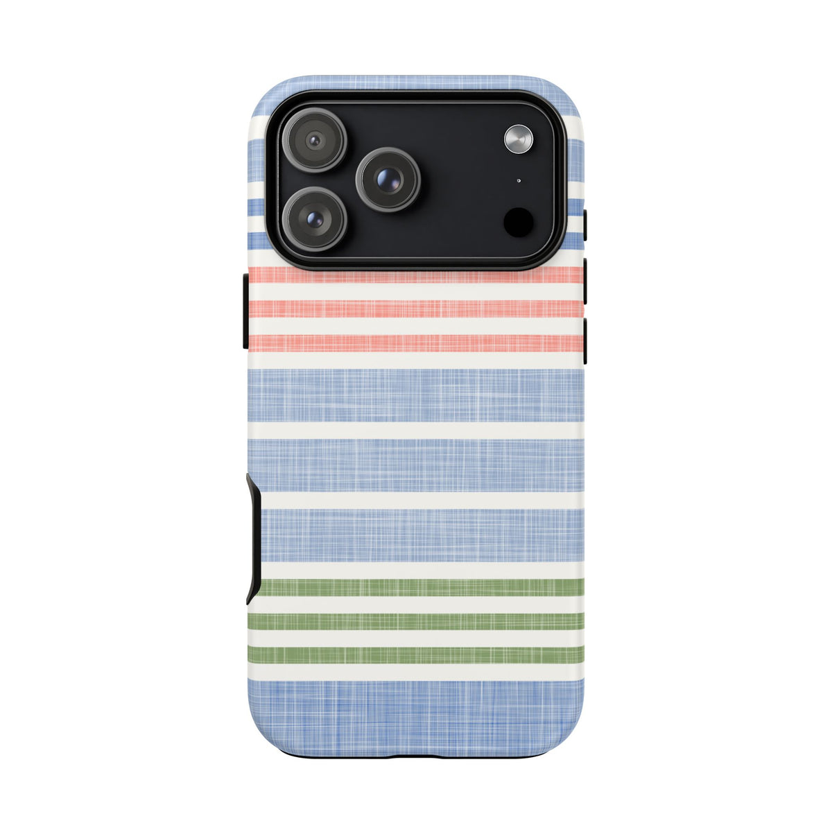 Cabana Stripe Pastel iPhone 18 Pro Max Case – Matte | soft blue, coral, sage green chambray-textured stripe print