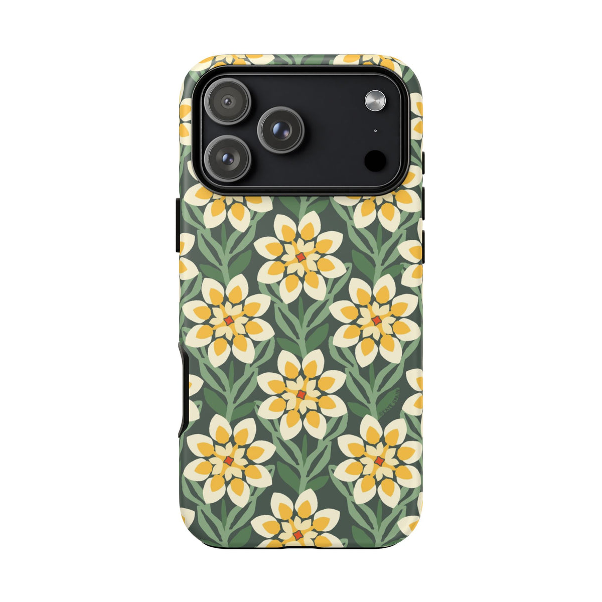 Designer Modern Dahlia Yellow Green Tough iPhone 18 Pro Max Case – Matte | yellow, cream, green dahlia floral print