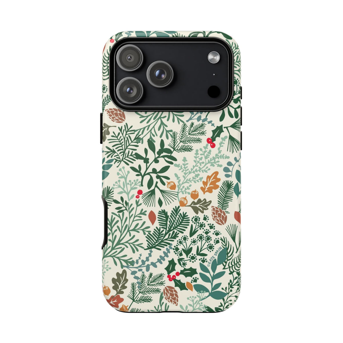 Juniper Tough iPhone 18 Pro Max Case – Matte | cream, green, red botanical woodland print