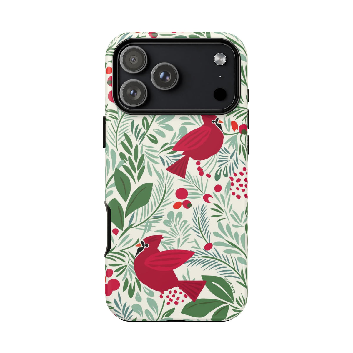 Birds and Berries Tough iPhone 18 Pro Max Case – Matte | cream, red, green botanical cardinal berry print