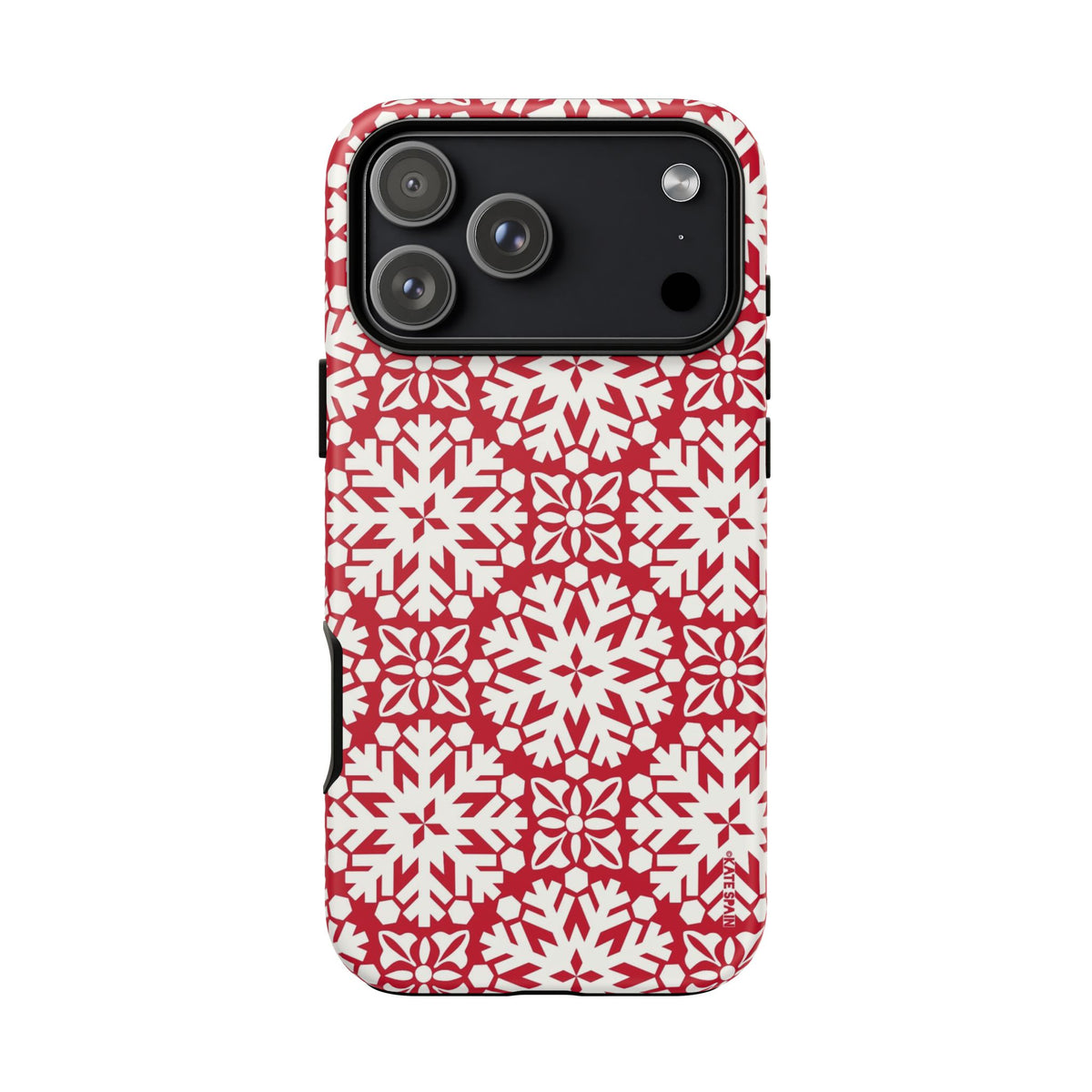 Flurry Tough iPhone 18 Pro Max Case – Matte | red, cream geometric snowflake medallion print