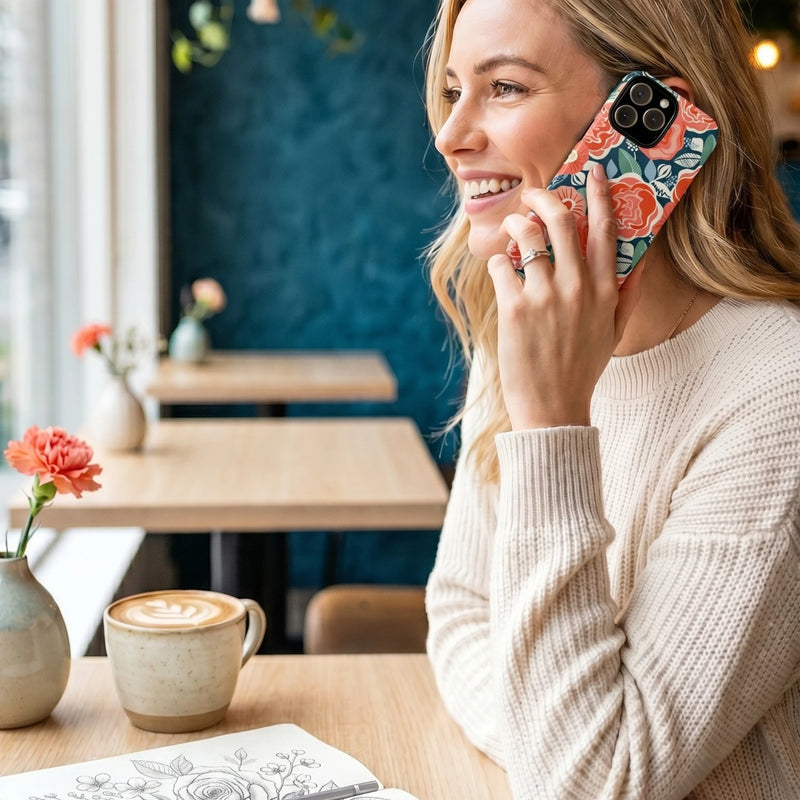 Tea Rose Navy iPhone Case lifestyle