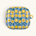 AirPods Gen 4 case – Glossy | golden yellow sunflowers on periwinkle blue ground