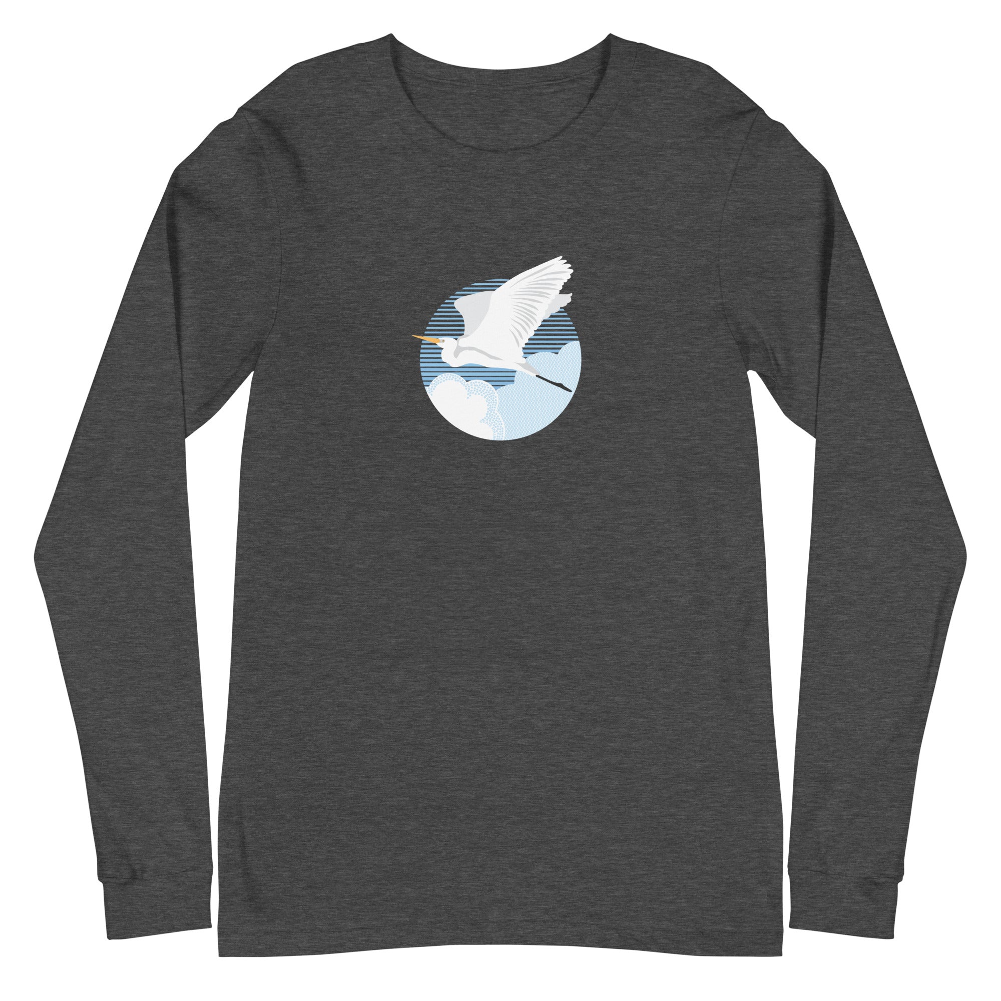 Fly Great Egret Long Sleeve T-Shirt Dark Grey Heather