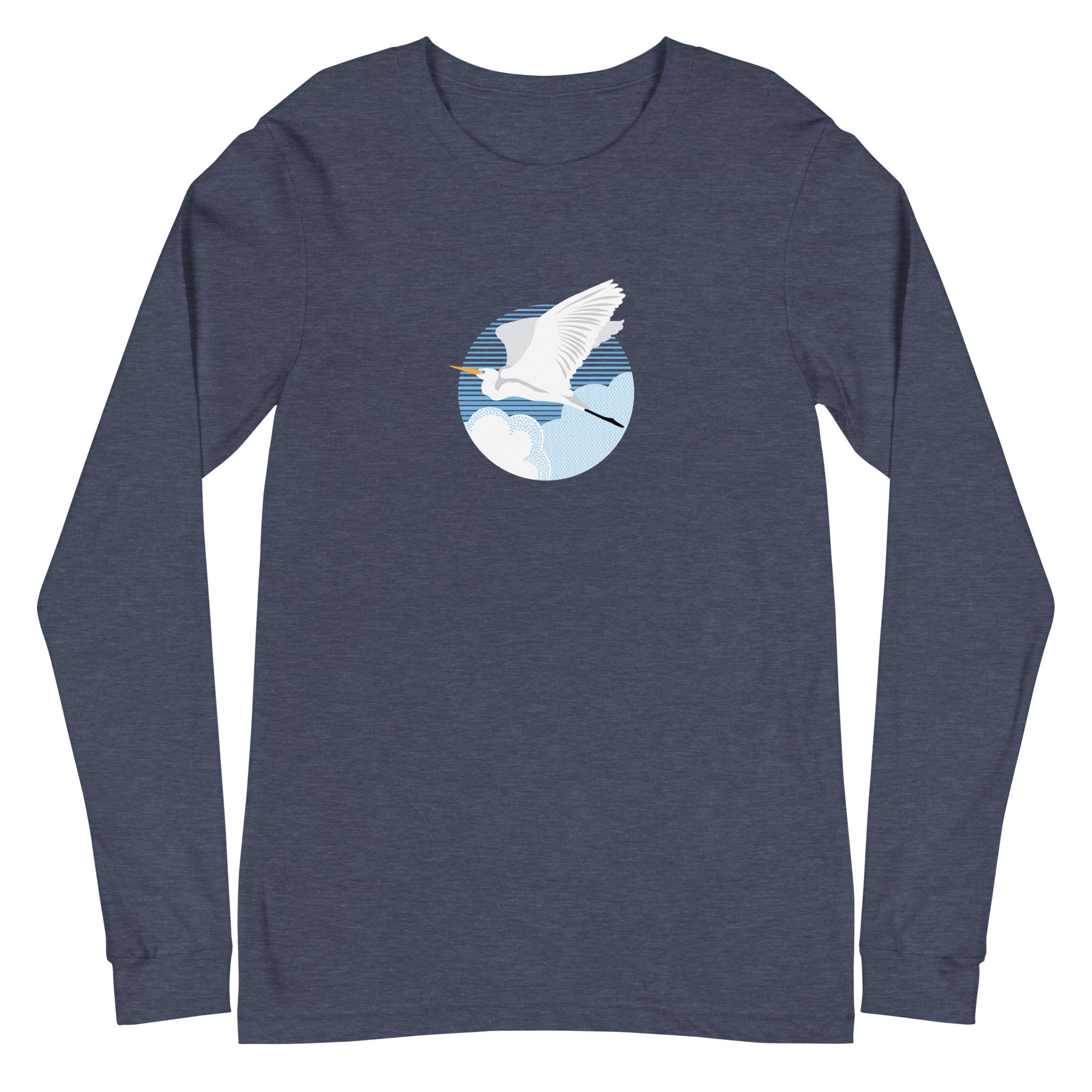 Fly Great Egret Long Sleeve T-Shirt Heather Navy