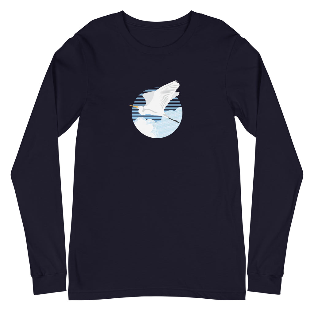 Fly Great Egret Long Sleeve T-Shirt Navy