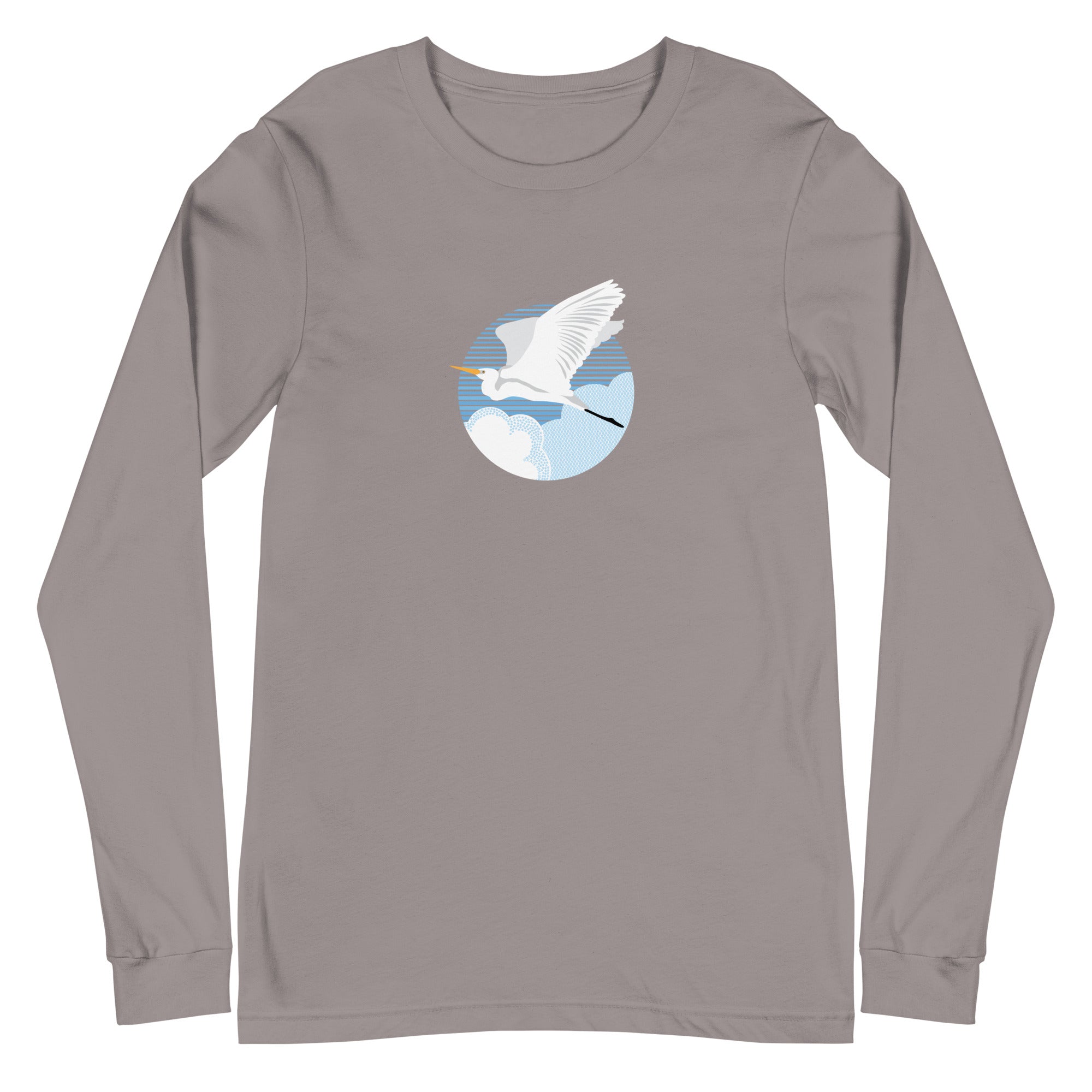 Fly Great Egret Long Sleeve T-Shirt Storm