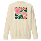 Minimalist floral graphic design with modern botanical illustrations printed on an off-white colored premium crewneck sweatshirt.