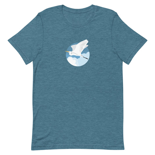 Fly Great Egret T-Shirt Heather Deep Teal