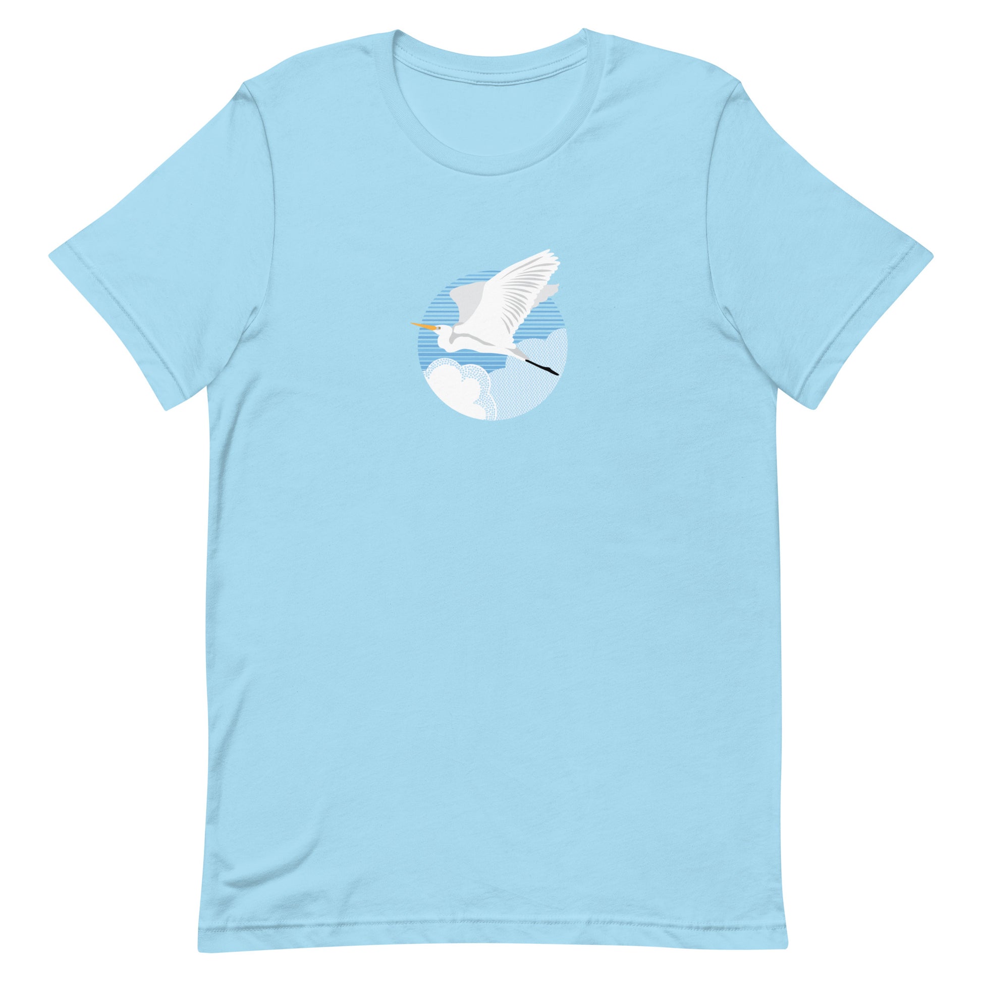 Fly Great Egret T-Shirt Ocean Blue