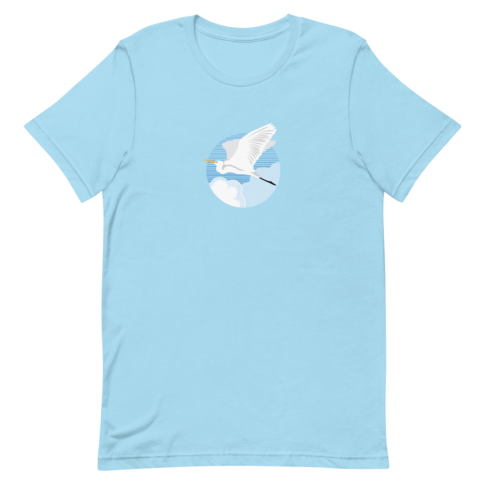 Fly Great Egret T-Shirt Ocean Blue