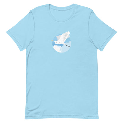 Fly Great Egret T-Shirt Ocean Blue